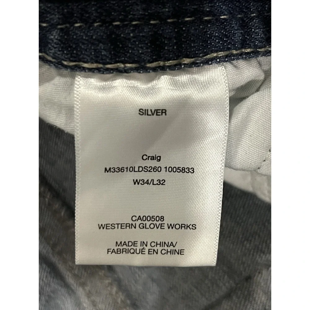 Silver Jeans Craig Mens 34x31 Straight Leg Denim Medium Wash Distressed